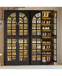 Tribesigns 68.94" Tall Shoe Cabinet with Doors and Led Lights Set of 2, 8-Tier Wooden Rack Organizer Adjustable Shelves