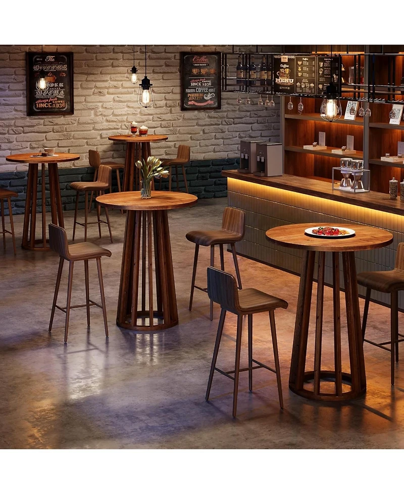 Tribesigns 37.6 inch H Round Bar Table, Farmhouse Wooden Bistro Pub Table with Solid Wood Legs