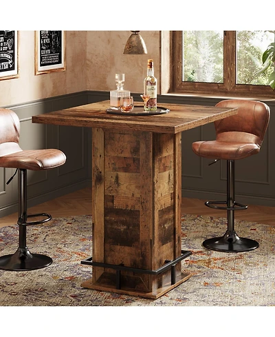 Tribesigns 39.4" H Square Bar Table, Industrial High Top Bistro Pub Cocktail Table with Metal Footrest for Kitchen Nook, Home Bar, Small Bars