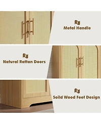 gaomon Modern Console Table Storage with 2 Rattan Doors Shelves