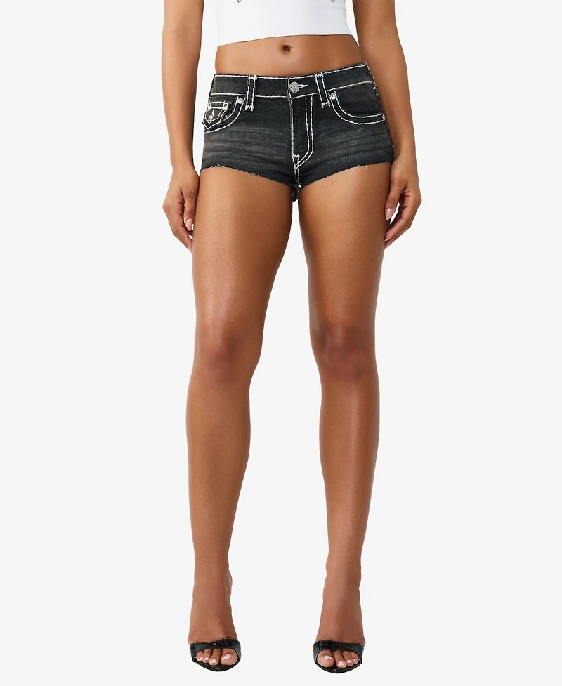 True Religion Women's Spicy Mid-Rise Super T-Flap Shorts