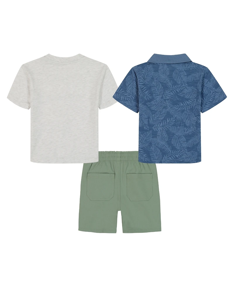 Kids Headquarters Boys' Toddler 2T-5T Printed Polo, Shark T-Shirt and Twill Shorts, 3-piece Set