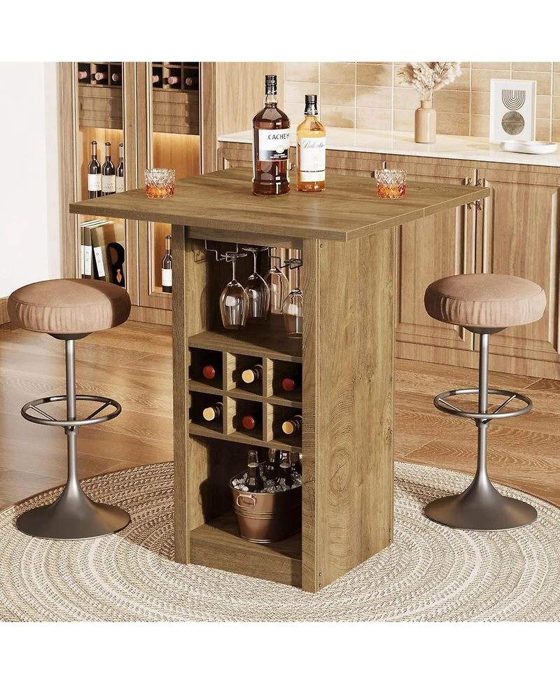 Tribesigns 31.5-Inch Square Bar Table, 4-Tier Wood Counter Height Home Bar Unit with Glass Holders, Wine Racks and Storage Shelves