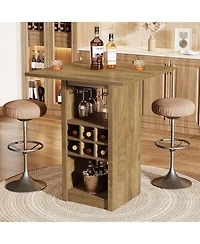 Tribesigns 31.5-Inch Square Bar Table, 4-Tier Wood Counter Height Home Bar Unit with Glass Holders, Wine Racks and Storage Shelves