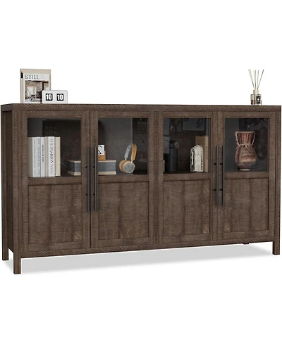 gaomon Sideboard Buffet Cabinet with 4 Glass Doors, 55 in Buffet Table Coffee Bar Wine Bar Display Cabinet for Kitchen Dining Room