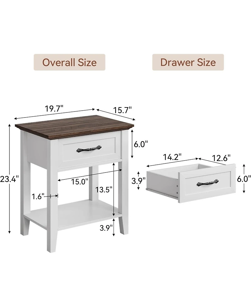 gaomon White Wooden Nightstand Set of 2 Bedside Table with Drawer Plus Open Shelf Space Saving End Table for Bedroom