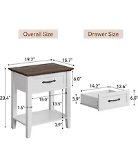 gaomon White Wooden Nightstand Set of 2 Bedside Table with Drawer Plus Open Shelf Space Saving End Table for Bedroom