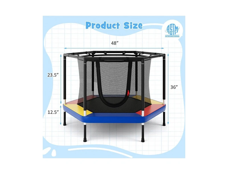 Hongge Small Toddler Recreational Trampoline with Safety Enclosure Net-Colorful