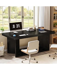 Tribesigns 63-Inch Executive Desk, Large Office Computer Desk with Heavy Duty Pedestal, Farmhouse Simple Workstations Writing Table