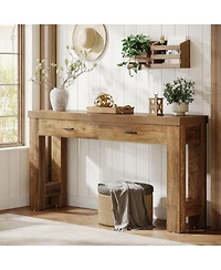 Tribesigns 63" Console Table with 2 Drawers, Farmhouse Entryway Table with H-Shaped Sturdy Legs