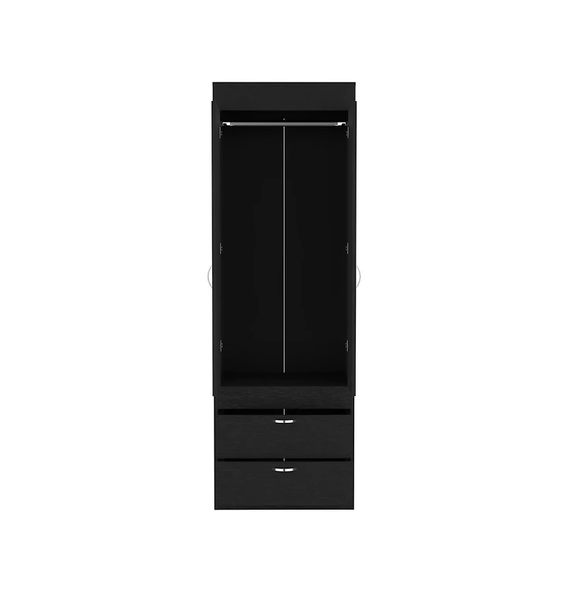 Flynama Black Wengue Finish Tarento Armoire with 2 Drawers Double Door Cabinet Hanging Rod