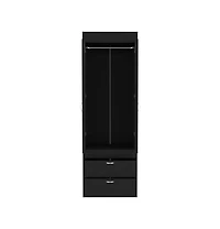 Flynama Black Wengue Finish Tarento Armoire with 2 Drawers Double Door Cabinet Hanging Rod