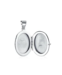 Bling Jewelry Simple Plain Oval Photo Locket .925 Sterling Silver Necklace Pendant