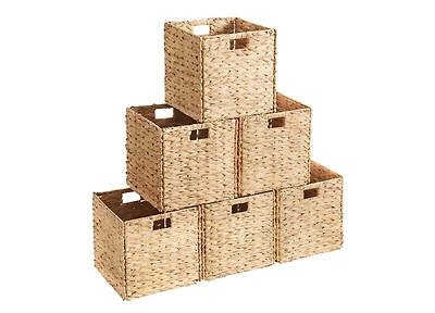 Ornavo Home Water Hyacinth Storage Cube Bin Baskets, Set of 6