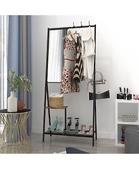 Rainsken Coat Rack with Mirror, Industrial Style Multifunctional Hall Tree with Shelf, Hooks for Living Room, Entryway, Hallway