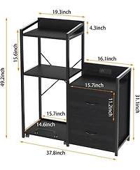 gaomon Printer Stand with Storage, 49.2" × 37.8" 3-Tier 3D Printer Table with 2 Drawers, Charging Station & Led Lights, Side Organizer
