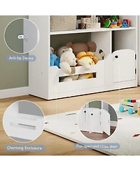 gaomon 2-Tier Kids Bookshelf & Toy Storage with Motion Sensor Light, 36.6" Wide Wooden Bookcase for Nursery or Playroom