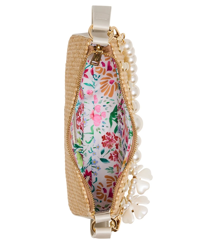Betsey Johnson Raffia Cultured Pearl Small Shoulder Bag