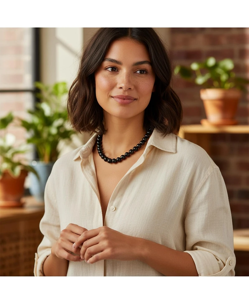 Bling Jewelry Semi-Precious Natural Onyx Stone 10MM Bead Strand Collar Necklace 16Inch