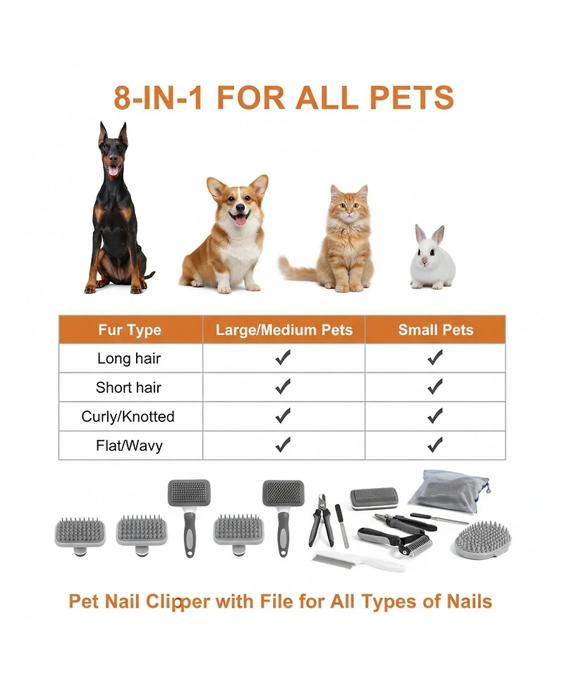 Aronkl Pet Grooming Kit: Slicker Brush, Shampoo Brush, Bath Brush, Gloves, Towel