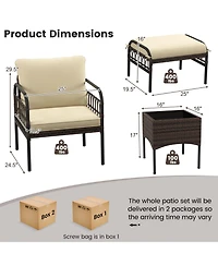 Gymax 5PCS Wicker Furniture Set Pe Rattan Chair Set w/ Ottomans & Coffee Table Patio