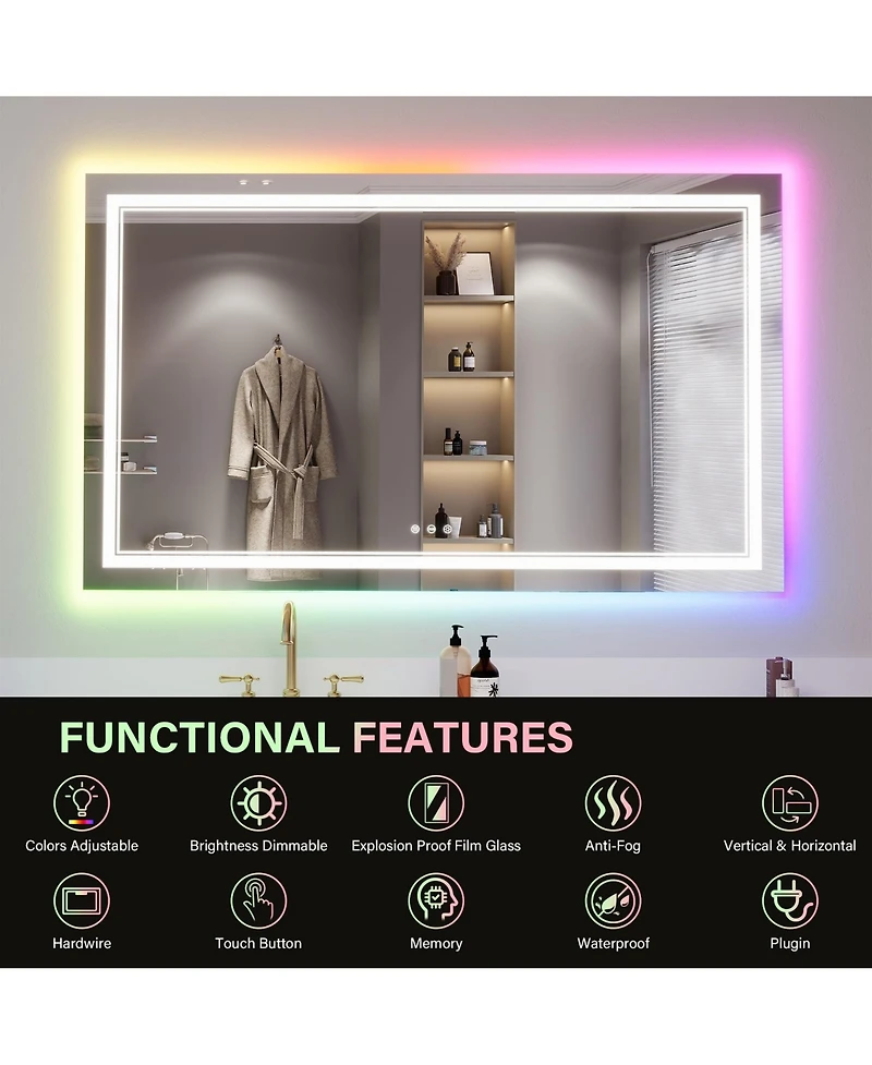 Homfan Led Bathroom Mirror 60" x 36", Front & Backlit Vanity Mirror with Dimmable Lights, Anti Fog & 3 Color Temperature