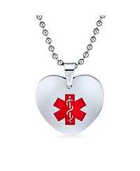 Bling Jewelry Blank Heart Shape Medical Identification Medical Id Pendant Necklace Stainless Steel