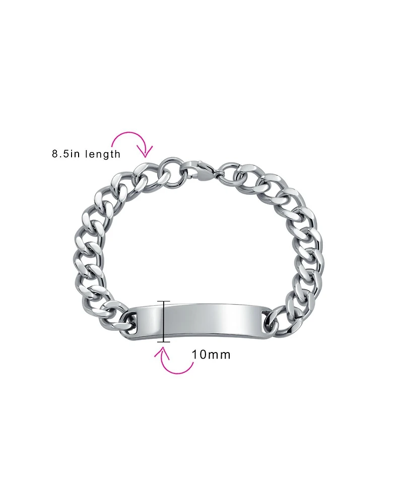 Bling Jewelry Blank Id Identification Bracelet Stainless Steel Curb Link Chain 7.5, 8, 8.5 Inch
