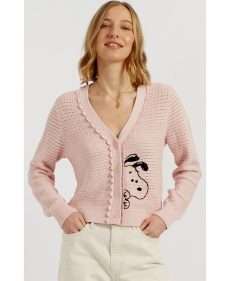 Chinti & Parker Women's and Cotton Snoopy Crochet Peekabo Cardigan