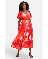 Yumi Women's Floral Midi Dress With Puff Sleeves