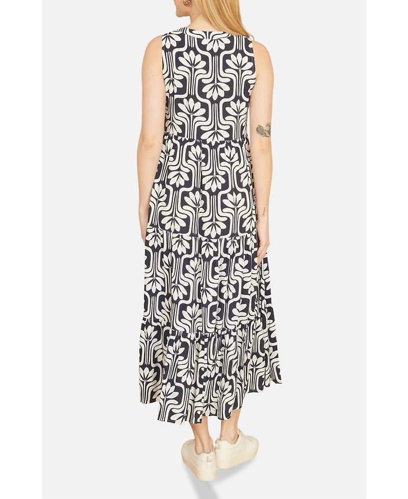 Yumi Women's Retro Print Relaxed Midi Dress