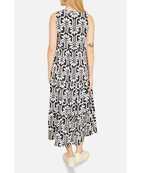 Yumi Women's Retro Print Relaxed Midi Dress