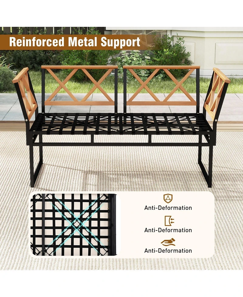 Gymax Set Of 7 Outdoor Conversation Set Acacia Wood Chairs & Coffee Tables Set w/Ottomans