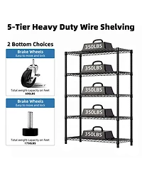 Rainsken 5-Tier Storage Shelves, Heavy Duty Metal Wire Shelving Unit, Adjustable Shelving Rack with Wheels for Basement, Warehouse