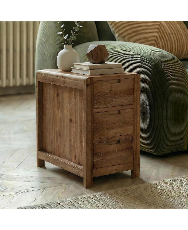 Tribesigns Wood End Table with 3 Drawers Set of 2, Solid Wood Sofa Side Table, Nightstand