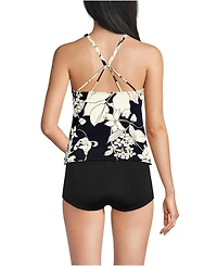 Lands' End Women's Long Torso Tugless High Neck Strappy Back Tankini Top