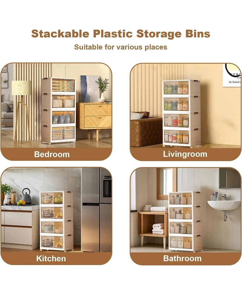 gaomon 4-Tier Stackable Plastic Storage Boxes with Lid, Modular Storage Organizer