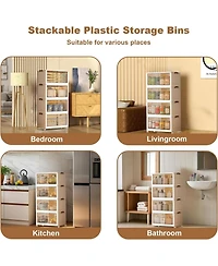 gaomon 4-Tier Stackable Plastic Storage Boxes with Lid, Modular Storage Organizer