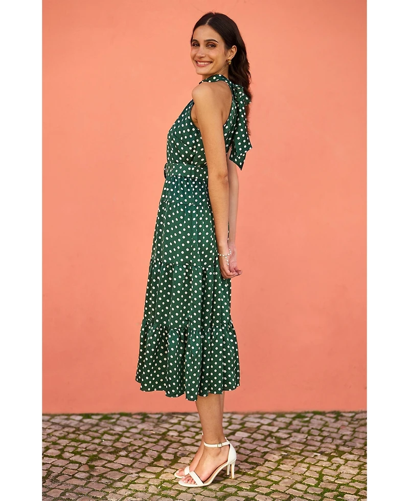 Yumi Women's Spot Print Halter Midi Dress