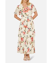 Yumi Women's Floral Mesh Tiered Maxi Dress
