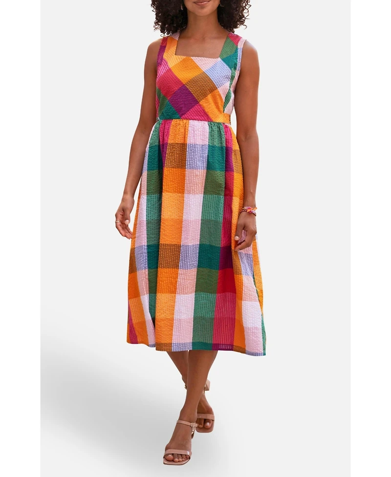 Yumi Women's Seersucker Cotton Midi Sun Dress