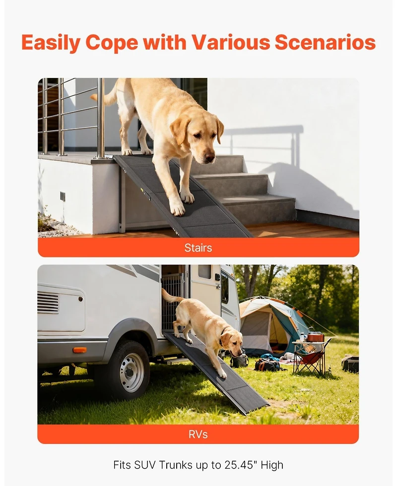 Cozito 71" Folding Dog Ramp 20" Wide, Non-Slip Surface, Supports up to 250 lbs