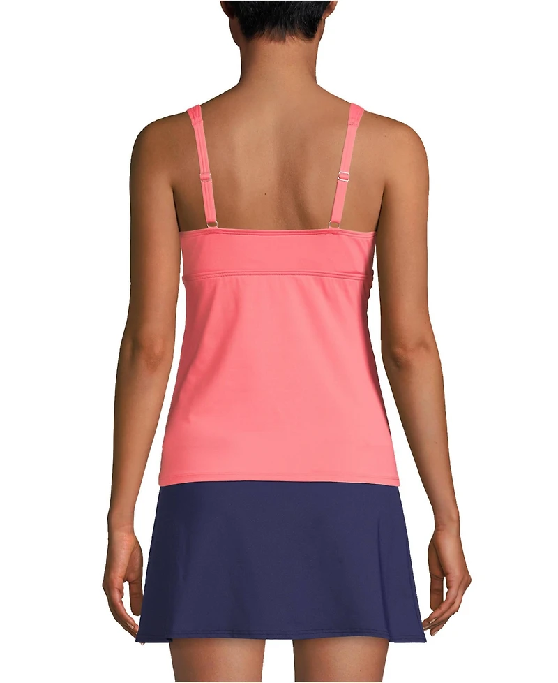 Lands' End Women's Long Torso V-Neck Wrap Underwire Tankini Swimsuit Top