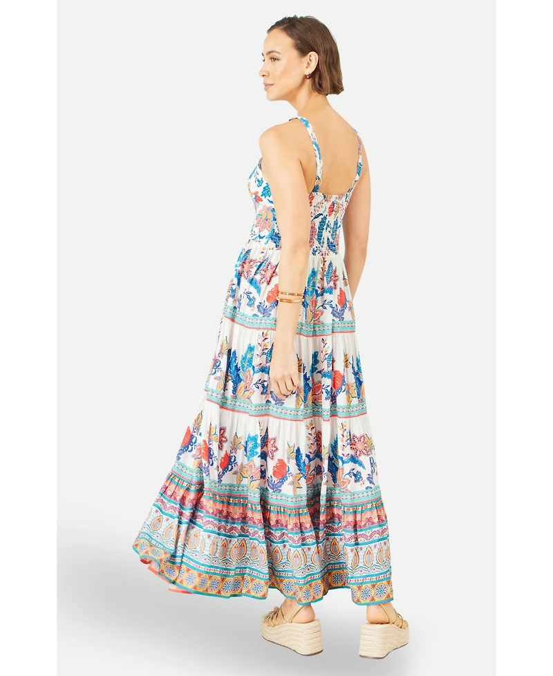 Yumi Women's Floral Block Print Tiered Maxi Sun Dress