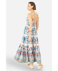 Yumi Women's Floral Block Print Tiered Maxi Sun Dress