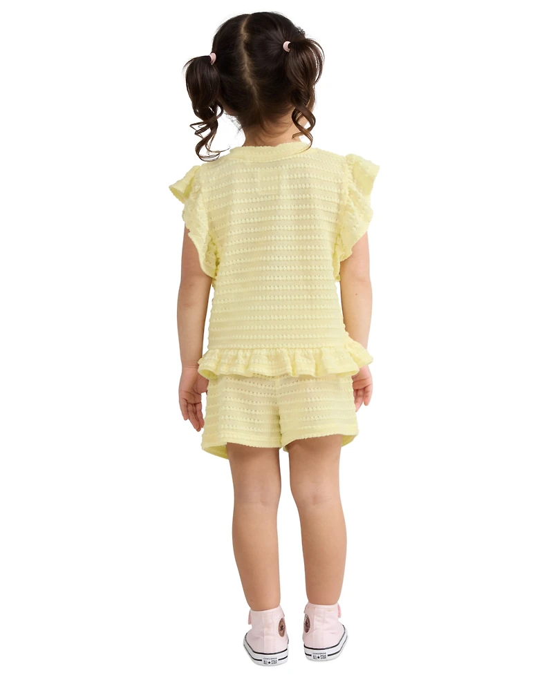 Levi's Toddler Girls' 2T-5T Ruffle Round Neck Top & Shorts, 2-Piece Set