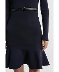 Karen Millen Women's Roll Neck Belted Flippy Hem Mini Dress