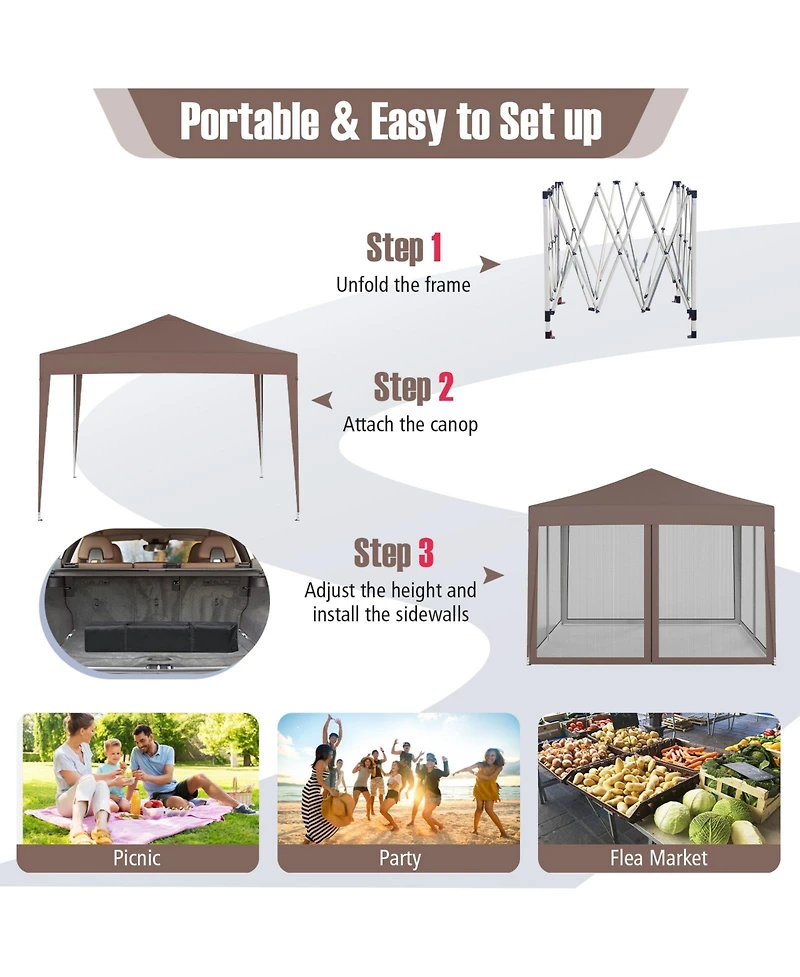 Mecale 10x10 ft Pop-Up Canopy Tent with Mesh Netting, Instant Setup