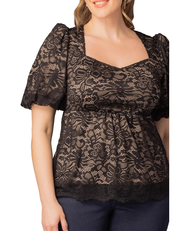 Kiyonna Plus Winsome Sweetheart Lace Peplum Top