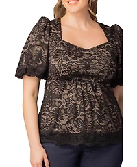 Kiyonna Plus Winsome Sweetheart Lace Peplum Top